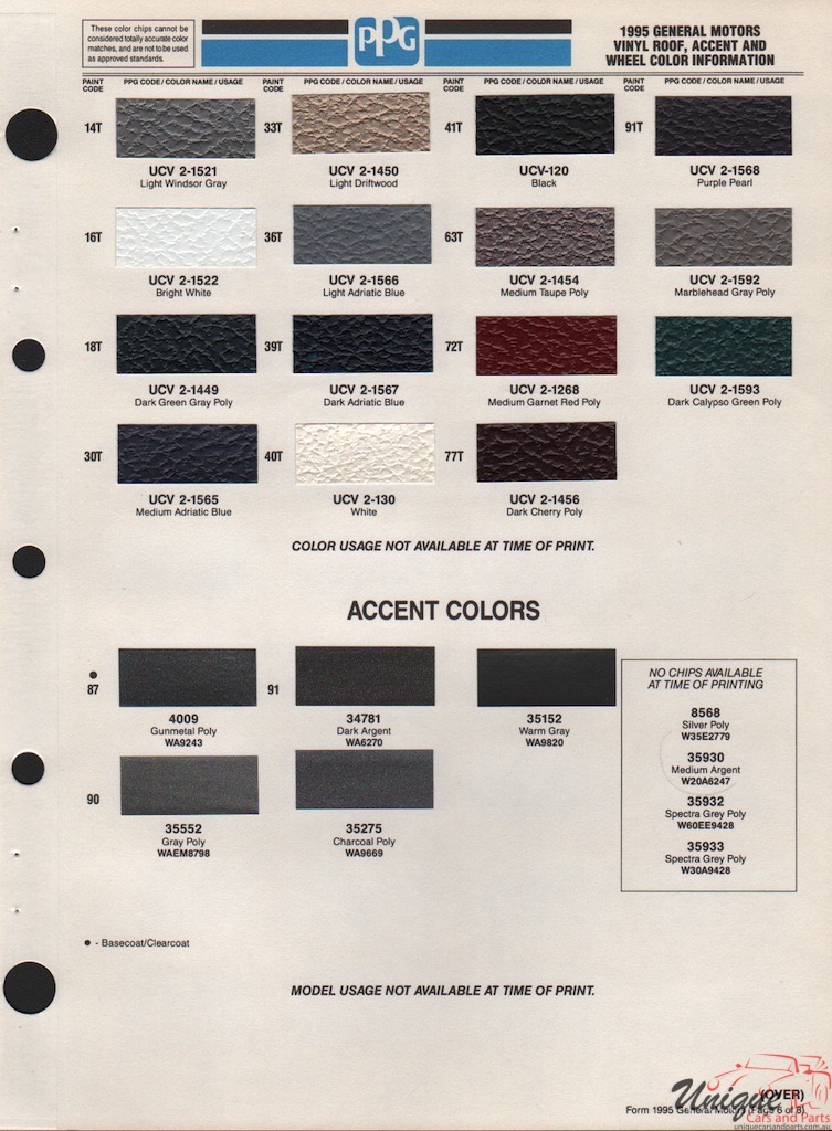 1995 General Motors Paint Charts PPG 8